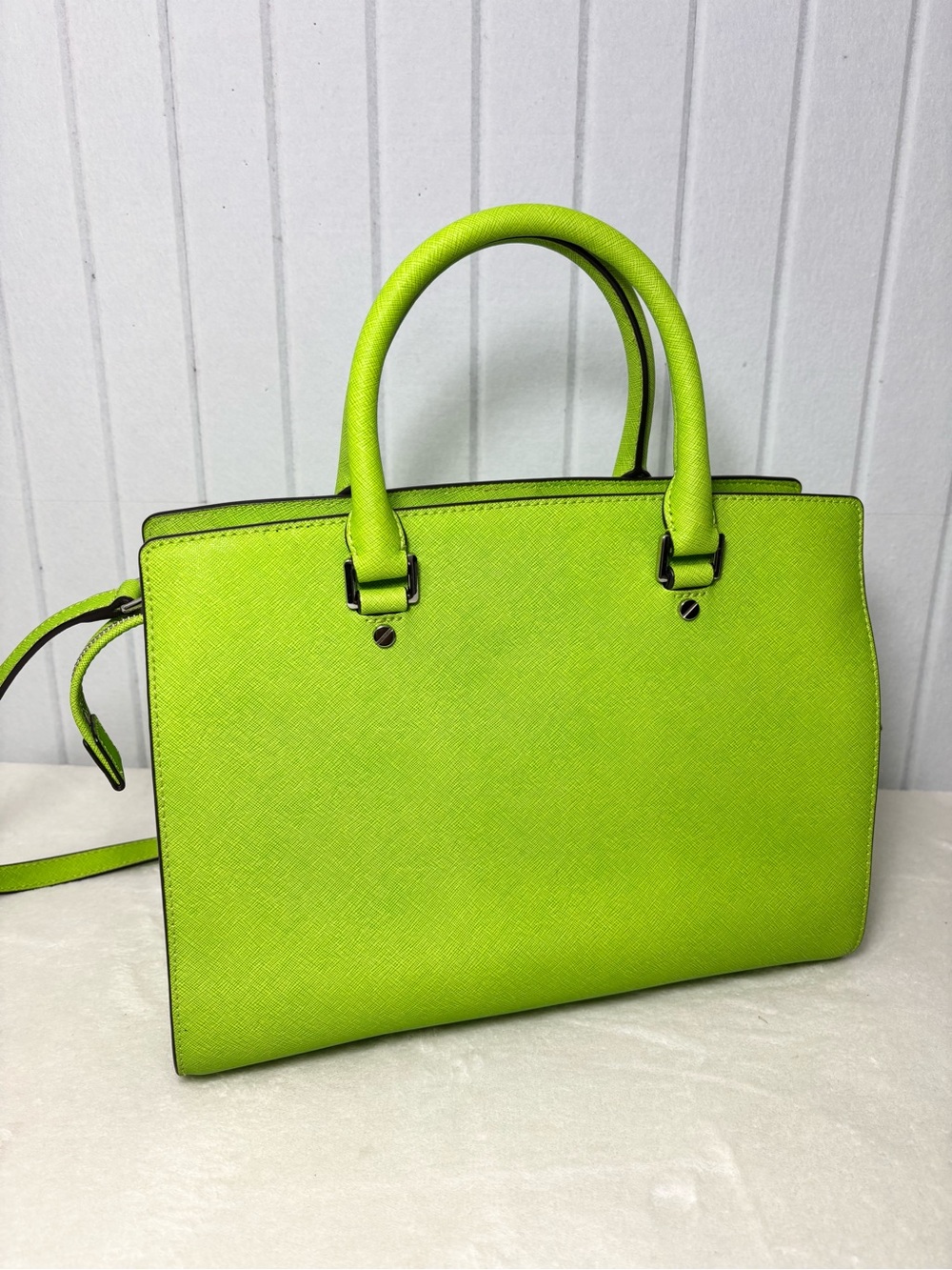 Michael Kors Neon Lime Saffiano Satchel with Detachable Strap - Picture 4 of 12